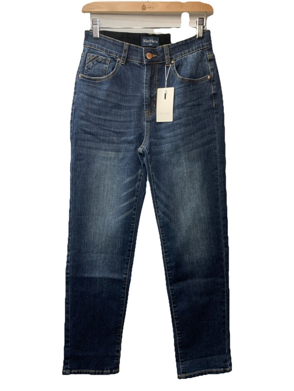 MetHera High Rise Jeans Straight Leg Stretch Denim Size 4S Long Pants Zip Fly